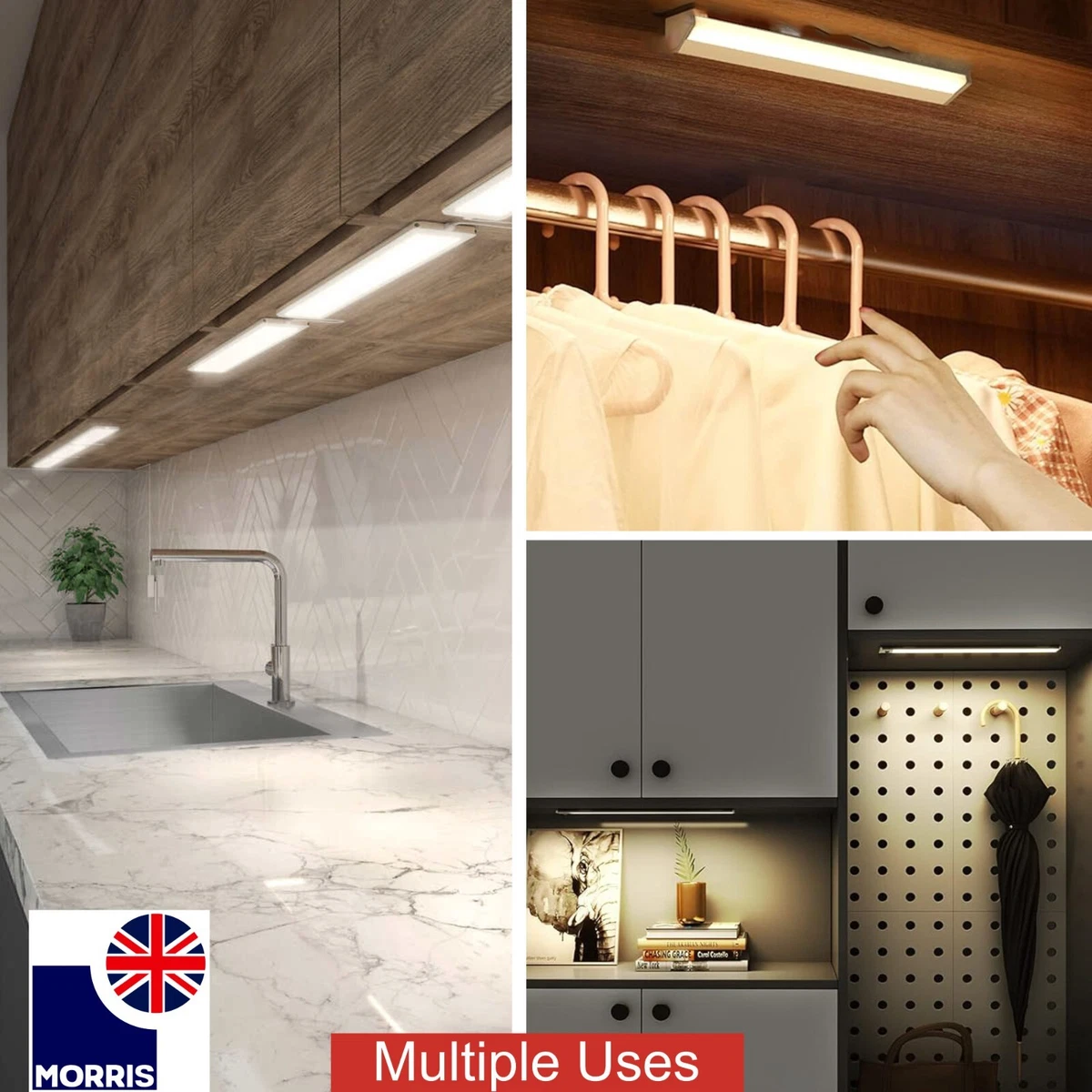Luz LED debajo del gabinete T5 vinculable luz de cocina armario luz tira de 3 colores