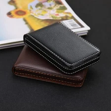 Admirable Portable Business Leather Vertical Style Magnetic Business Card Bag US