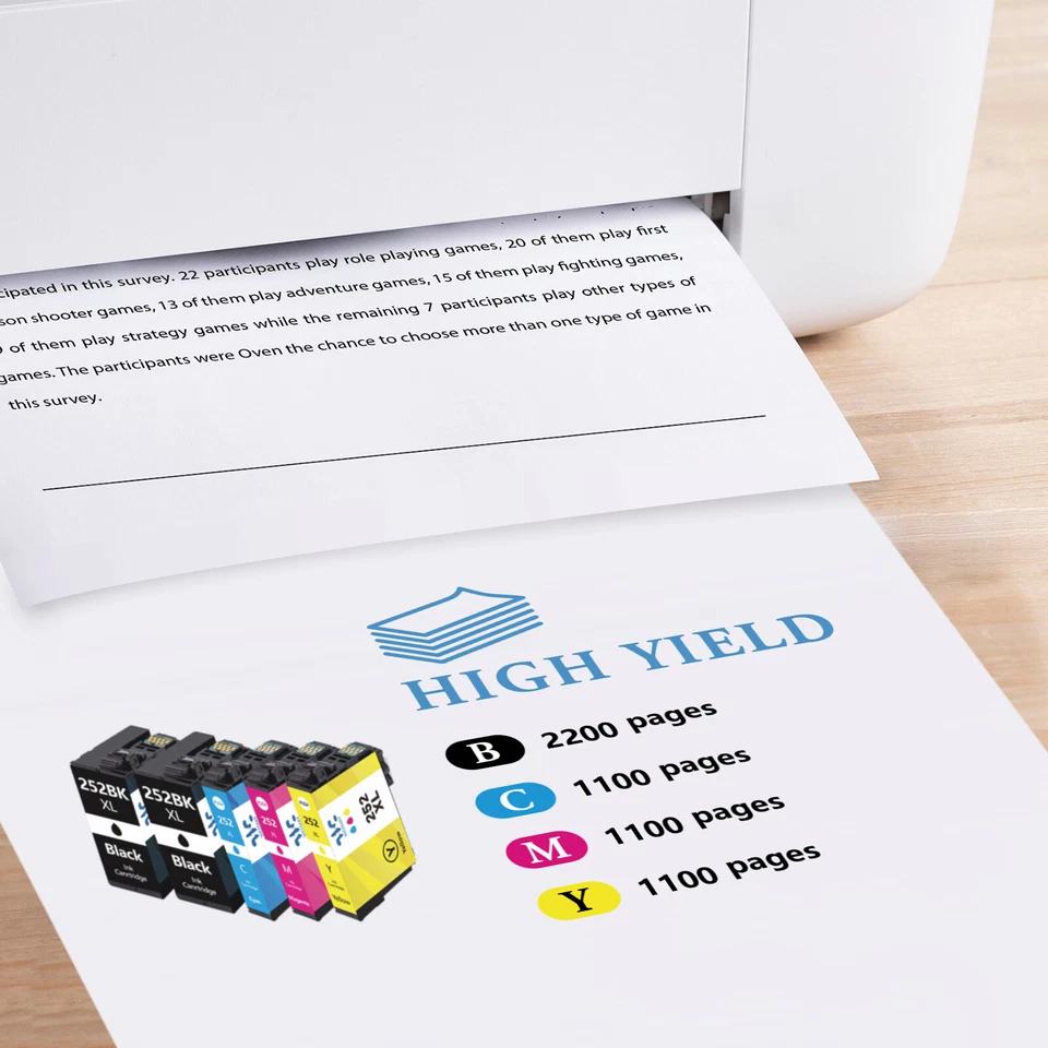 Cartuchos de tinta 10P T252XL 252XL 252 para impresora Epson WorkForce WF-3640 WF-7110 Foto 3 de 4