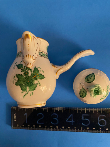 HEREND Small " CHINESE BOUQUET" Apponyi Green Porcelain VASE, TEA POT, TEA PLATE - Picture 6 of 22