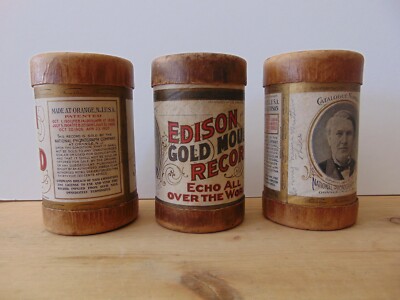 Edison Cylinder Record CASES x 3, Gold Moulded, Echo All Over The World, 1907
