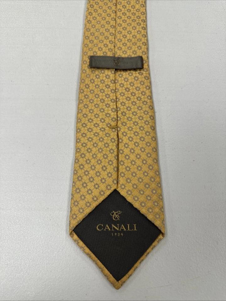 Canali 男式领带黄色几何图案 100% 真丝提花领带意大利 — 第 3/4 张图片