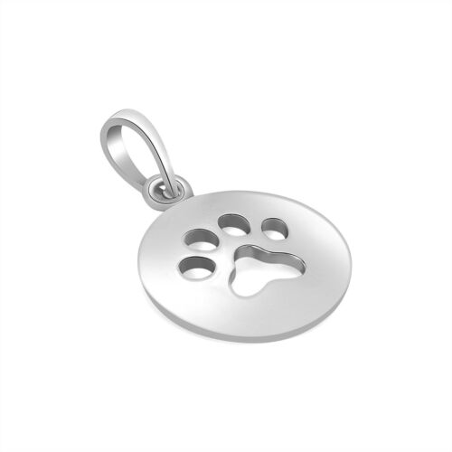 925 Sterling Silver Small Puppy Dog Cat Paw Print Round Pendant - Afbeelding 1 van 3