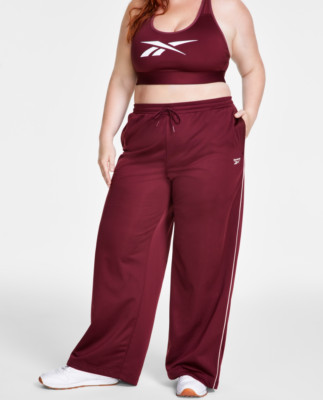 Reebok Pull On Drawstring Waist Tricot Pants Classic Maroon Plus Size 2X