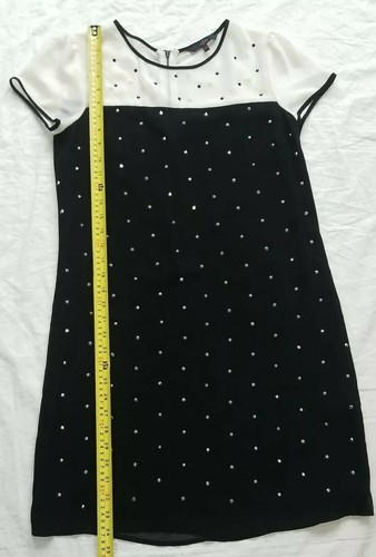 Jasper Conran Christmas Dress Black White Silver Studs Zip Sheer Top Lined UK 10 - Picture 6 of 12