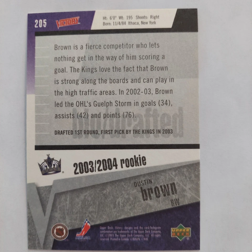 Dustin Brown Rookie Upper Deck Victory 205 - Image 2 of 2