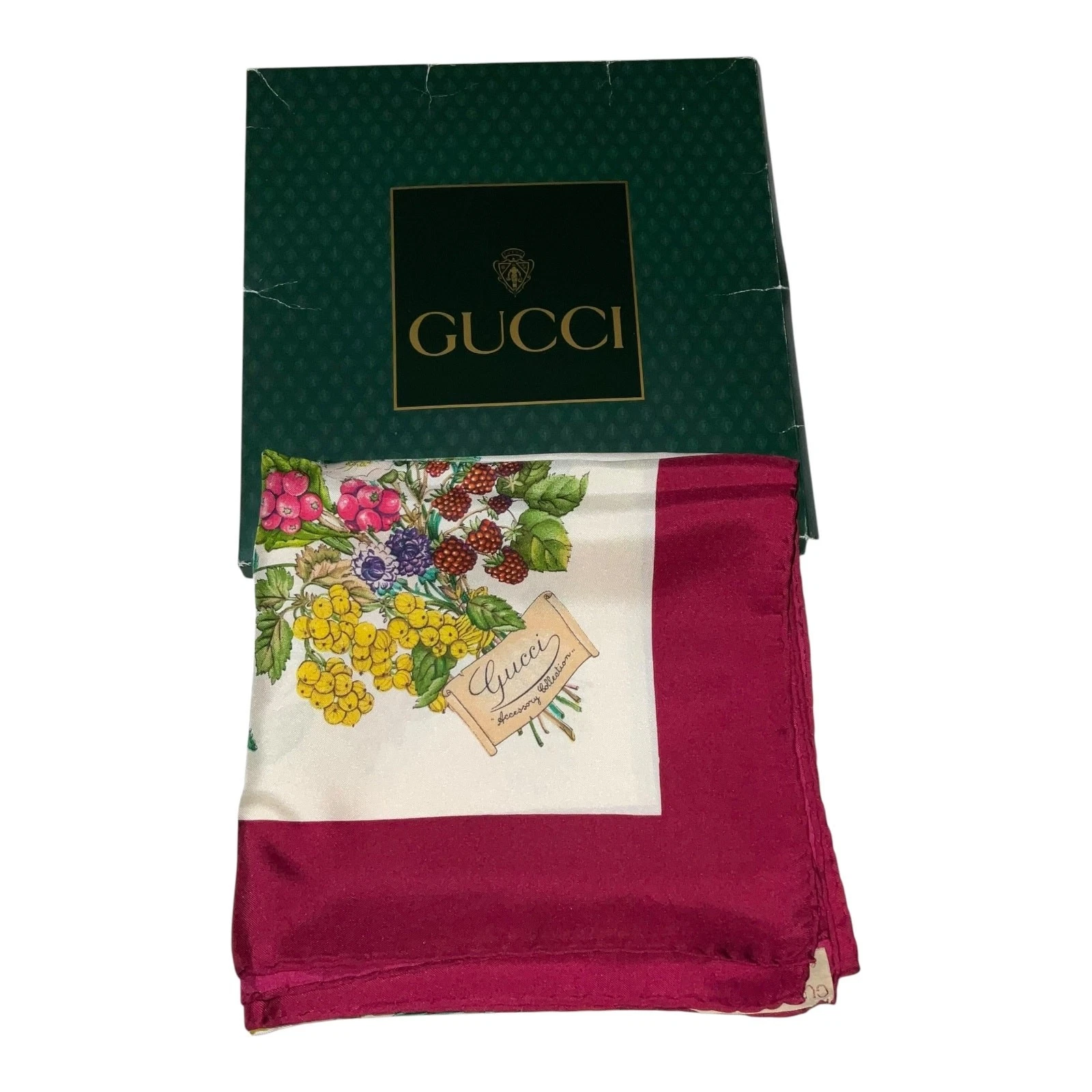 Foulard Gucci vintage en soie à fleurs avec boite