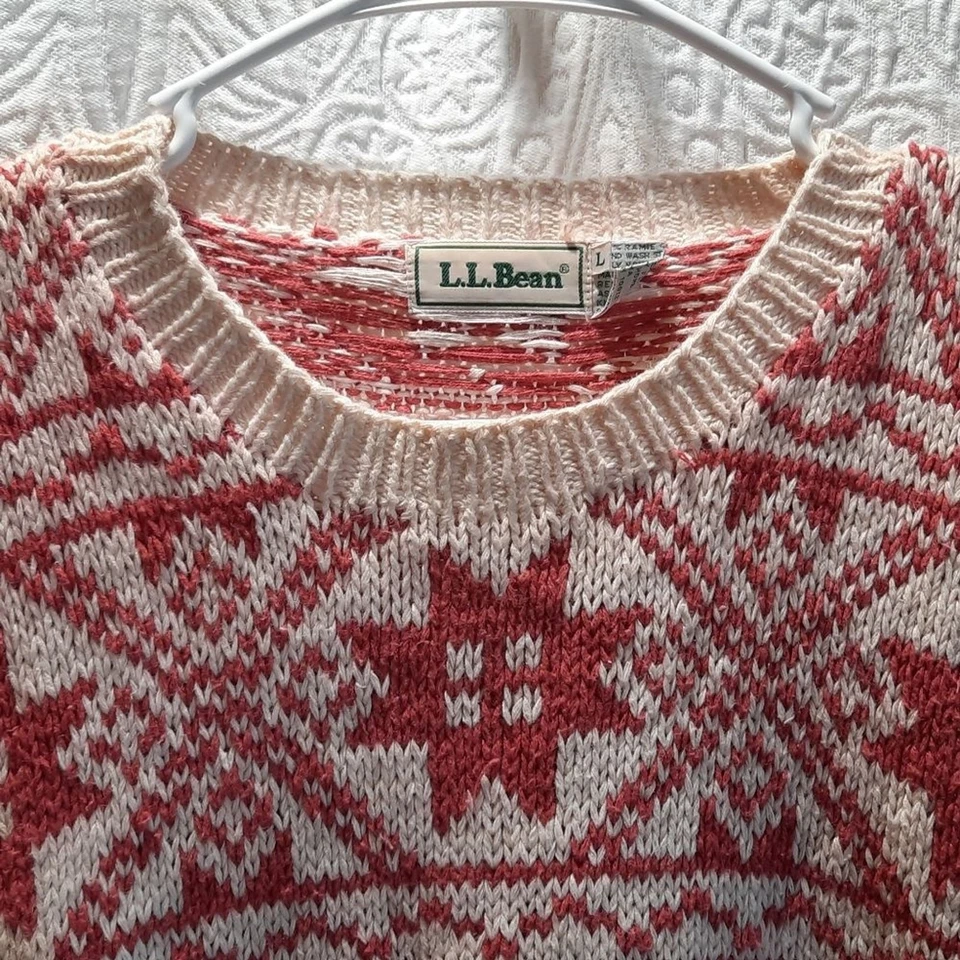 L.L. Suéter para mujer Bean rojo y crema tejido suéter preppy vintage Grannycore Foto 3 de 4