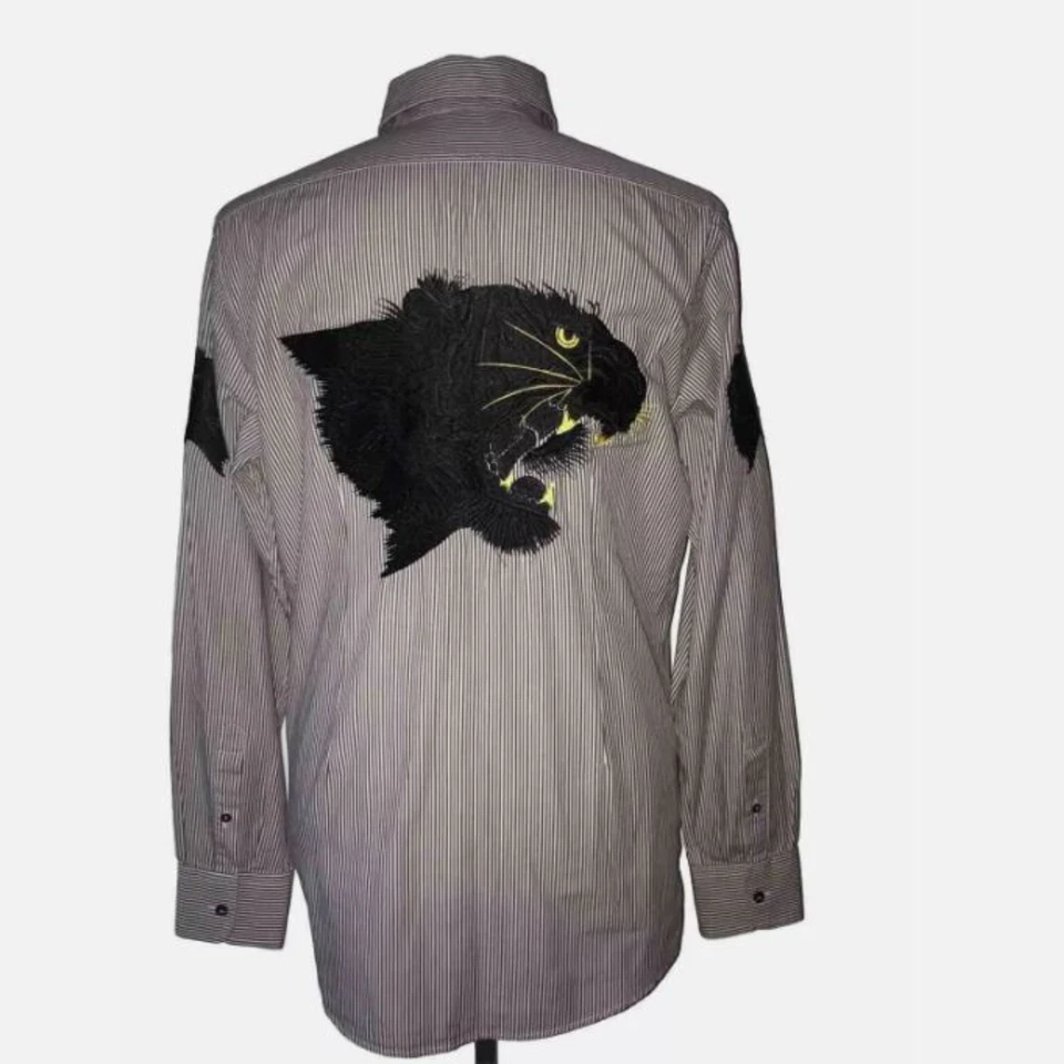 Camisa Dolce & Gabbana Para Hombre 42 Pantera Bordada Rayas Hecha en Italia Algodón Foto 2 de 4