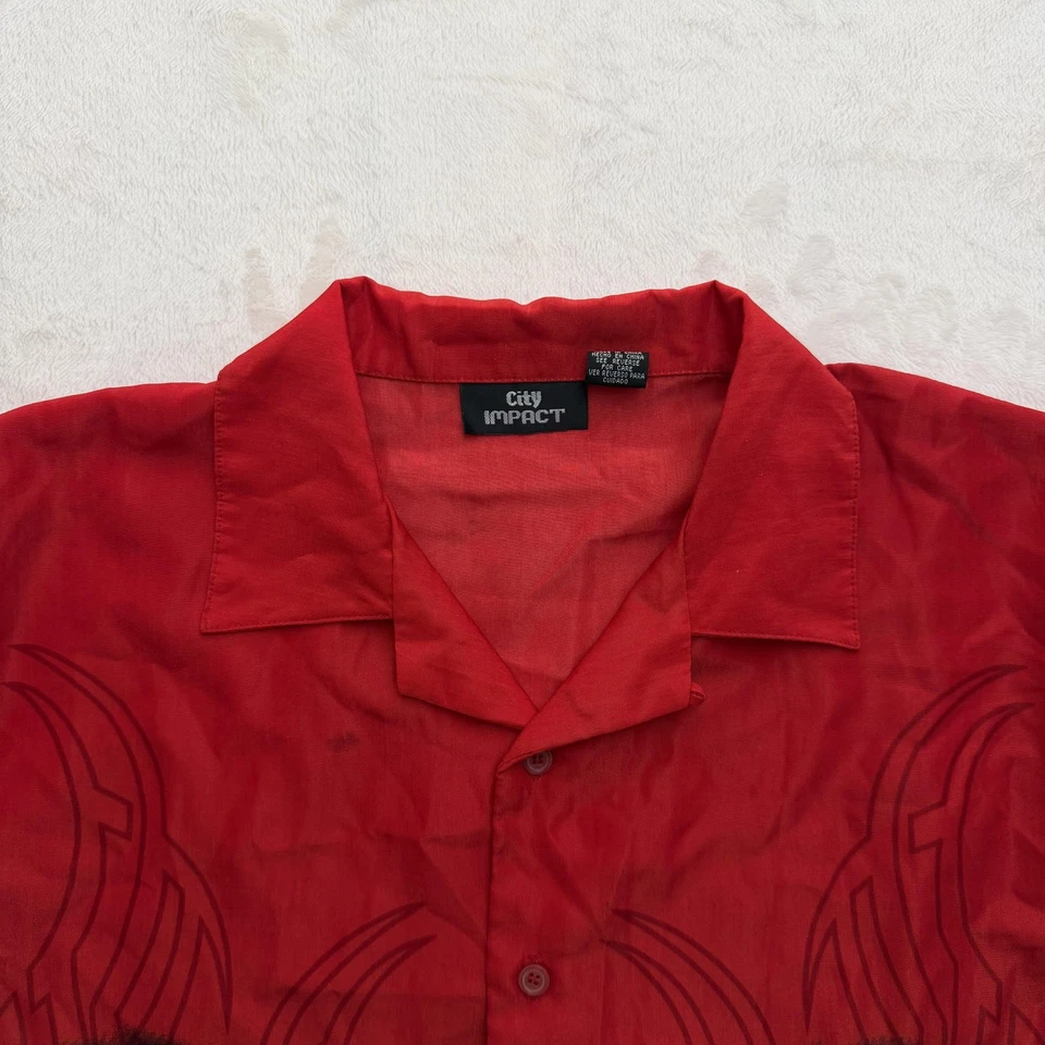 City Impact Shirt Mens Large Red Dragon Flame Graphic Button Up Front Camp - Image 2 of 4