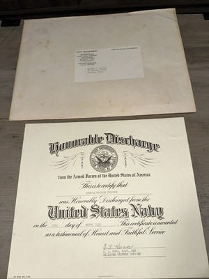 1959 U.S. NAVY HONORABLE DISCHARGE CERTIFICATE   George Monahan   Beverly Mass.