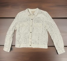 Johnny Was Alanah Cropped Jacket Women Small White Top Eyelet Linen Boho Button