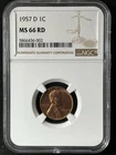 1957-D 1C  RD Lincoln Wheat One Cent NGC MS66RD   5866436-002