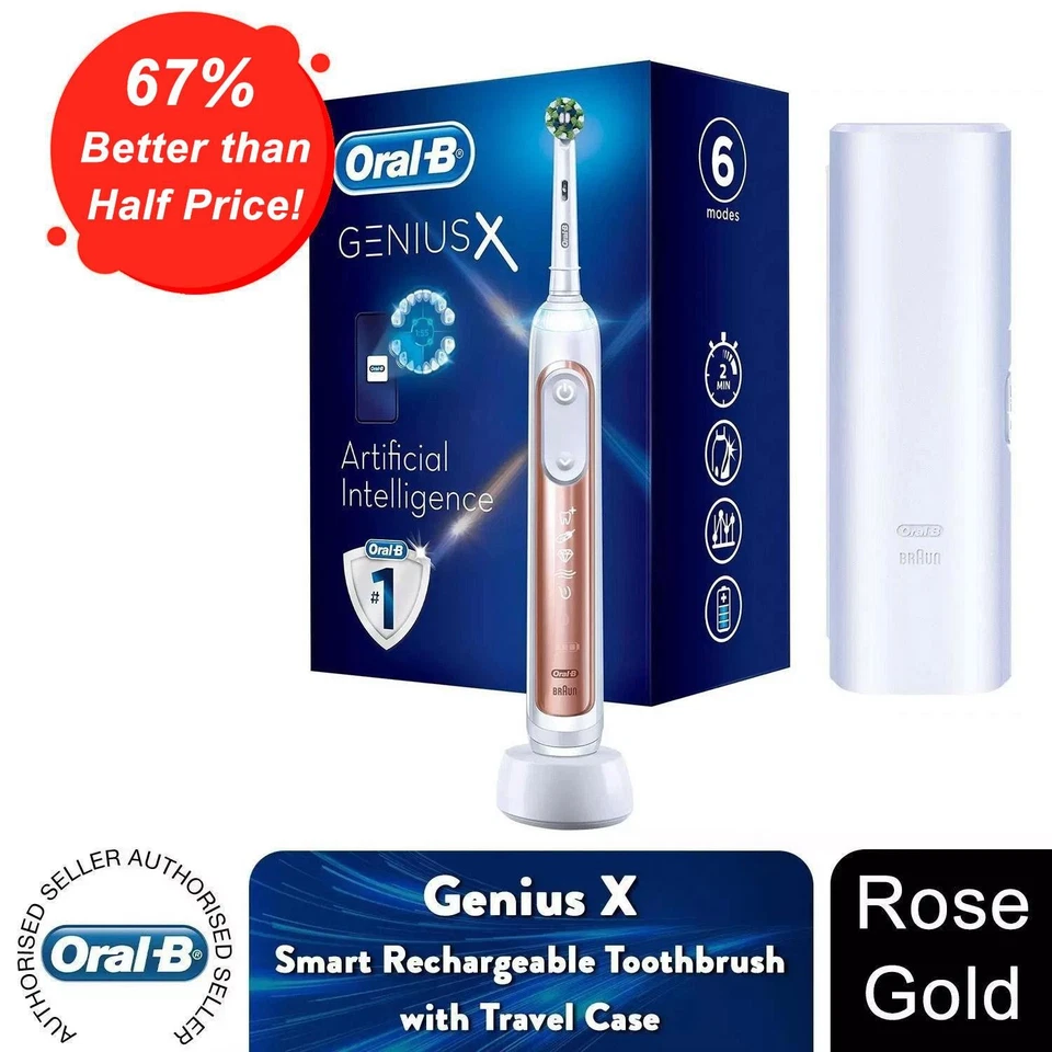 Oral-B Genius X Smart Rechargeable Toothbrush with Travel Case, Rose Gold