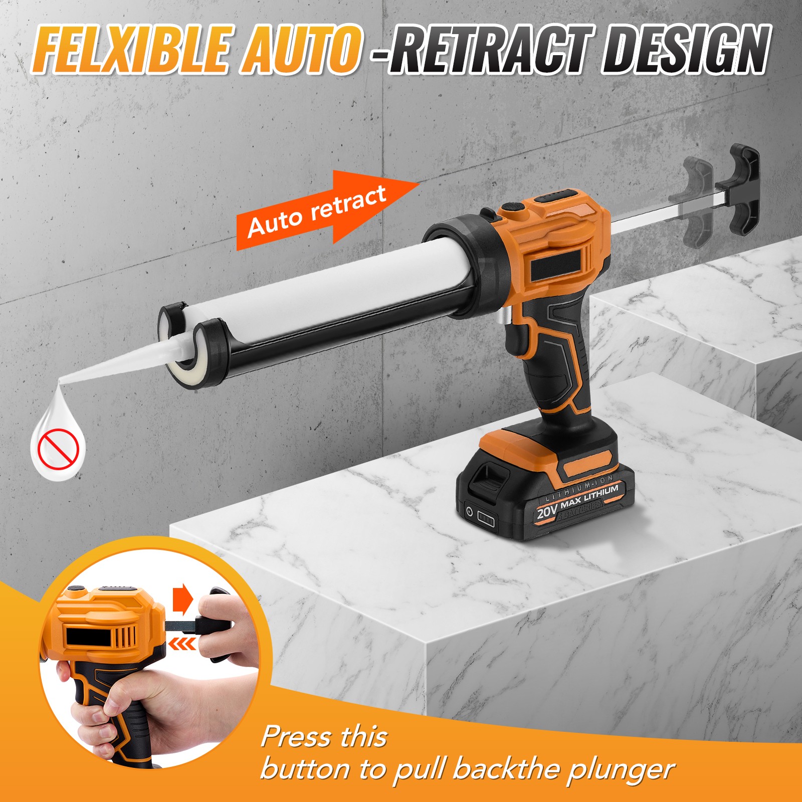 10oz/300ml Electric Caulking Gun,20V Battery Powered 9Pcs Silicone Caulking Tool