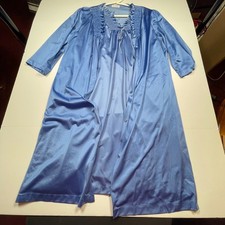 Vintage JCPenney Blue Antron III Nylon Robe and Nightgown Set Smocked Large Flaw