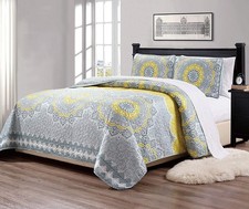 Linen Plus King/California King 3pc Over Size Quilted Bedspread Floral Medall...