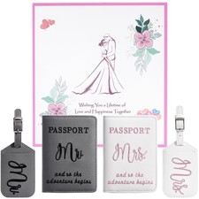 Mr and Mrs Luggage Tags & Passport Holders Set, Bridal Shower Gifts for Bride...
