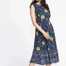 Old Navy purple floral ruffled midi dress medium
