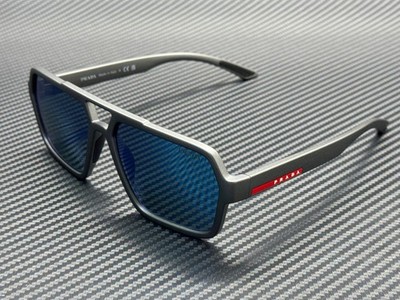PRADA LINEA ROSSA PS A06S 16X08R Grey Silver Blue Mirror Men's 59 mm Sunglasses