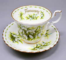 Royal Albert Flower of the Month Snowdrops January Teacup & Saucer Set - VGC