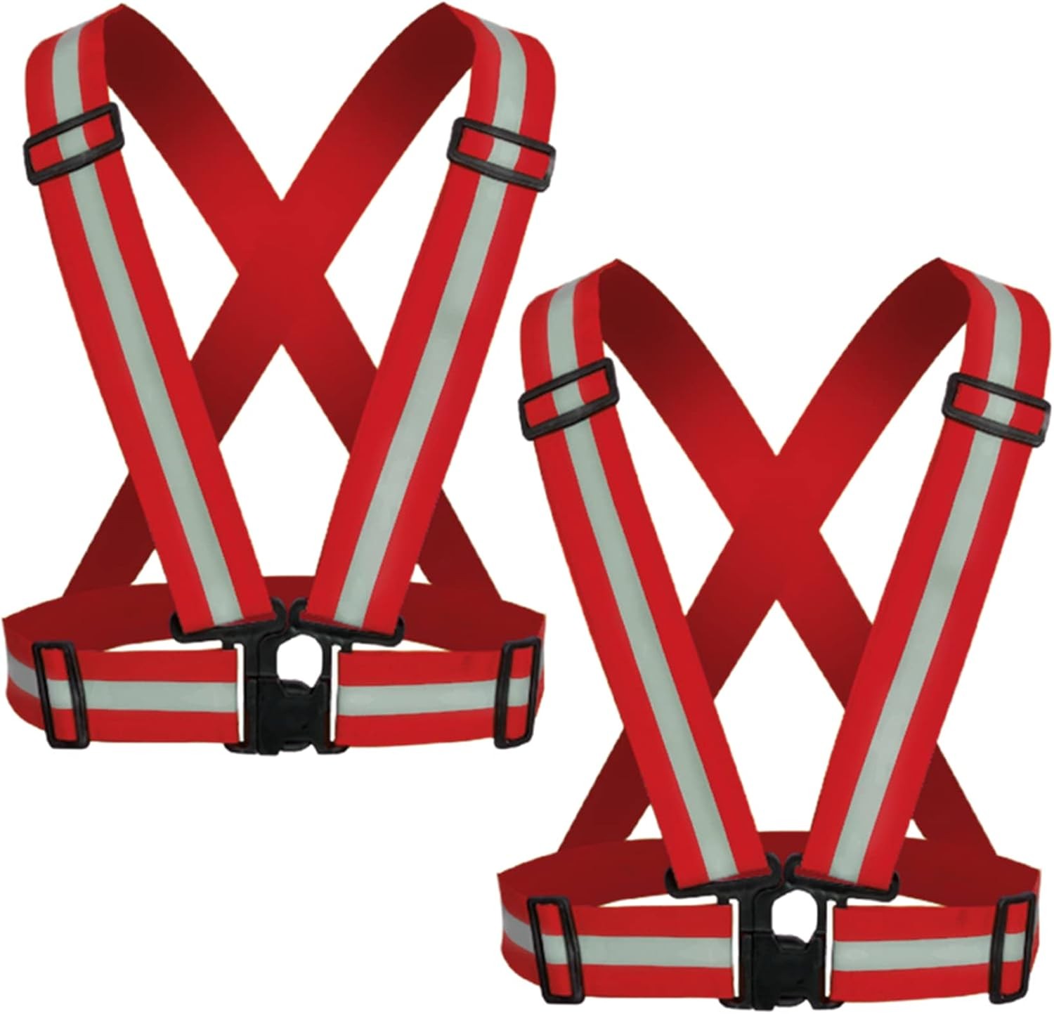 Reflective Strap Safety Vest Gear - 2-10 Pack Adjustable High Visible Red X2 