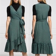 Tory Burch Logo Batik Medallion Deep V-Neck Wrap Tie Midi Dress Womens 2   $498