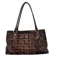 Vintage Brahmin Espresso Orinoco Croc Leather Shoulder Bag Satchel Handbag