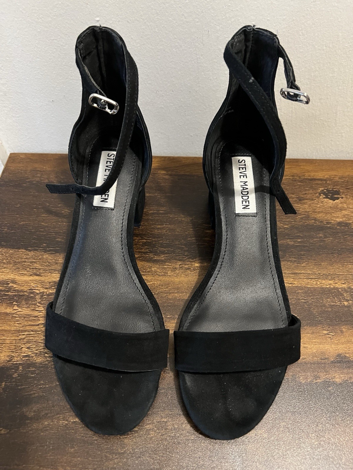 Steve Madden Irenee Black Block Heel Ankle Strap Suede Sandals Women’s 7.5M