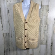 Pendleton Virgin Wool Cardigan M  Ivory  Brown Buttons  Vintage  MSRP 250