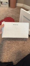 Michael Kors Monochrome Top Zip Pouch Wristlet White Leather Silver Hardware
