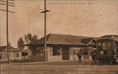 #ad Watts California CA RR Train Station Pacific Electric Depot c1910 Postcard $19.99