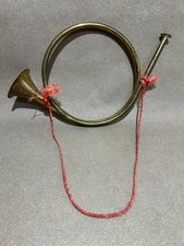 Vtg Brass French Horn 12" Bugle Decor Fox Hound Hunting Ornament Holiday