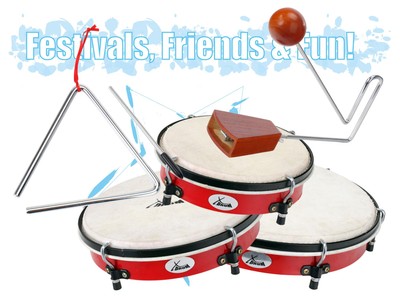 Spaßiges Festival Trommelkrei-Bundle Inkl. Vibra-Slap, Handtrommeln & Triangel