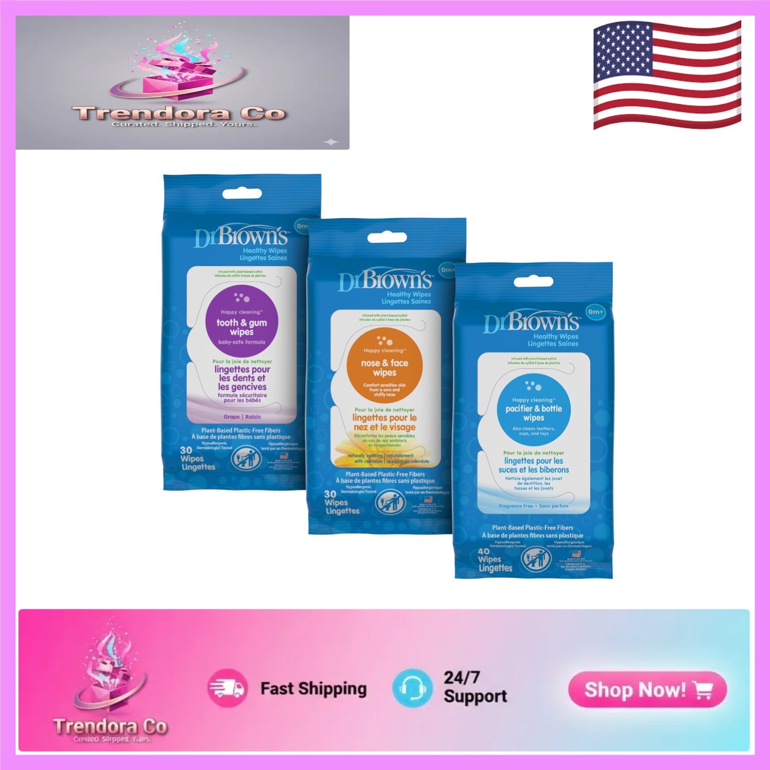 Dr. Brown's Healthy Wipes Variety Pack - Gentle Baby Cleaning Wipes, 100 Count