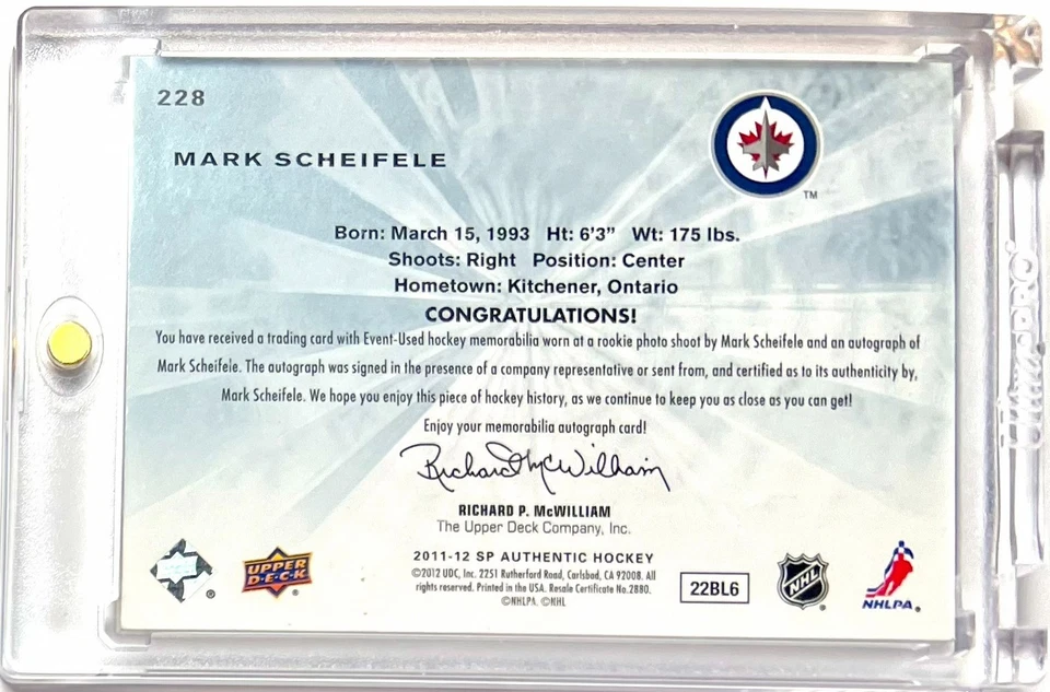 MARK SCHEIFELE 2011-12 SP Authentic #228 FWAP - Future Watch Auto Patch /100 - Image 2 of 2