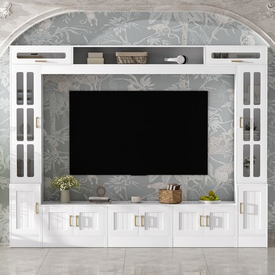 VIBE HAUS 98.4 W Wall Unit Entertainment Center With Bookshelves For TVs Up To 8