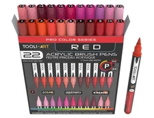 22 Flexible Brush Tip Acrylic Paint Pens Markers Set 1-7mm (RED)