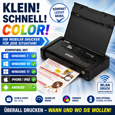 DRUCKER EPSON WF-100W WIFI USB WLAN FÜR WINDOWS 10 11 ANDROID IPHONE BATT+NETZTE