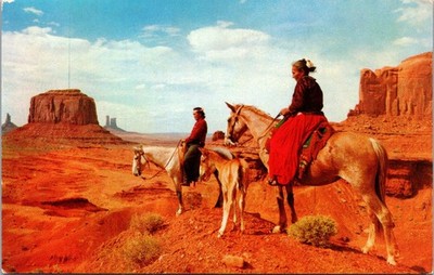 Tichnor Bros Postcard Monument Valley Native Americans Horses USA C14