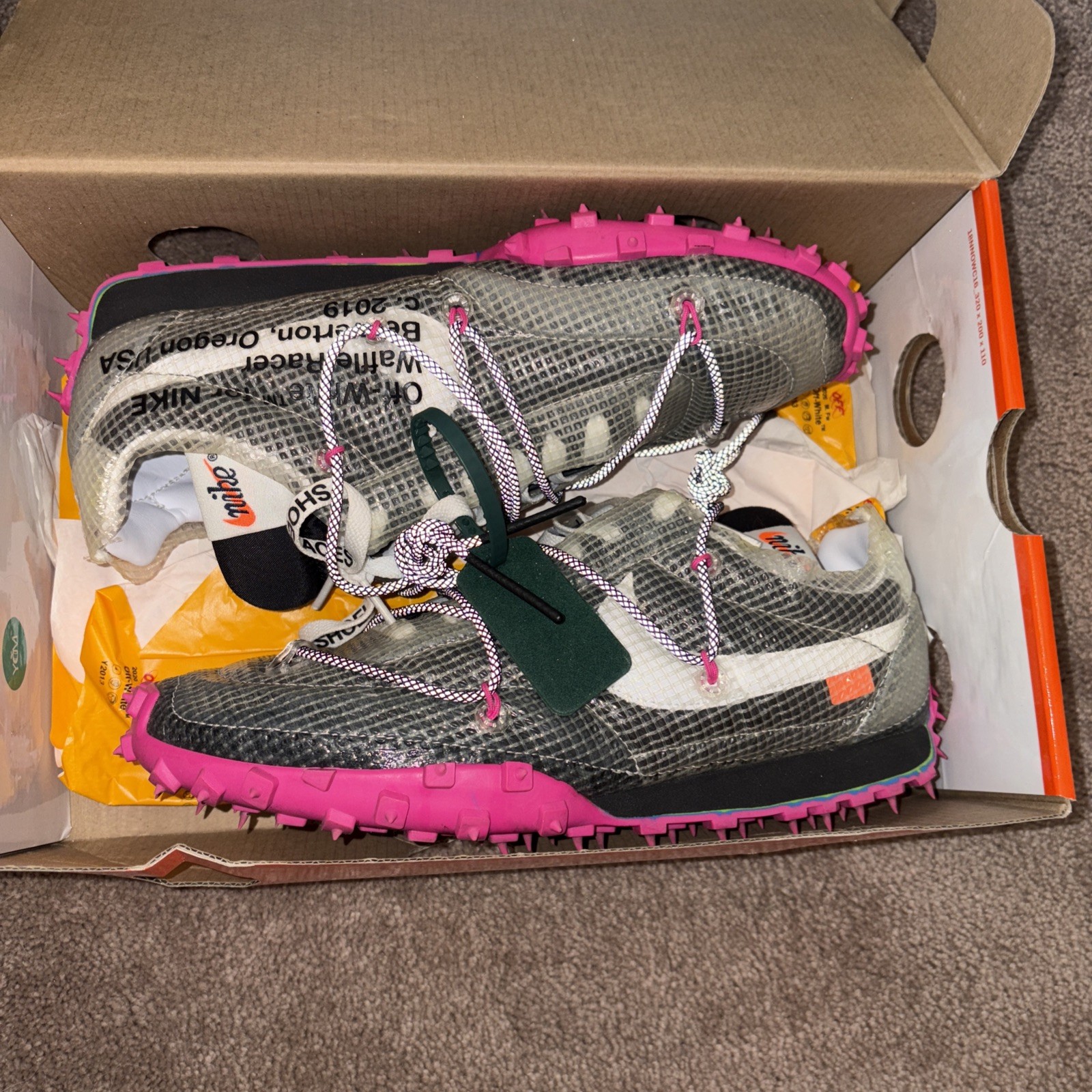 OFF WHITE X NIKE Taglia 9 5 (W) Nike Off White x Waffle Racer fucsia con scatola)