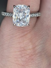 Sterling Silver Cushion Cut Cz Engagement Ring with Pavé Band. Size 5.5