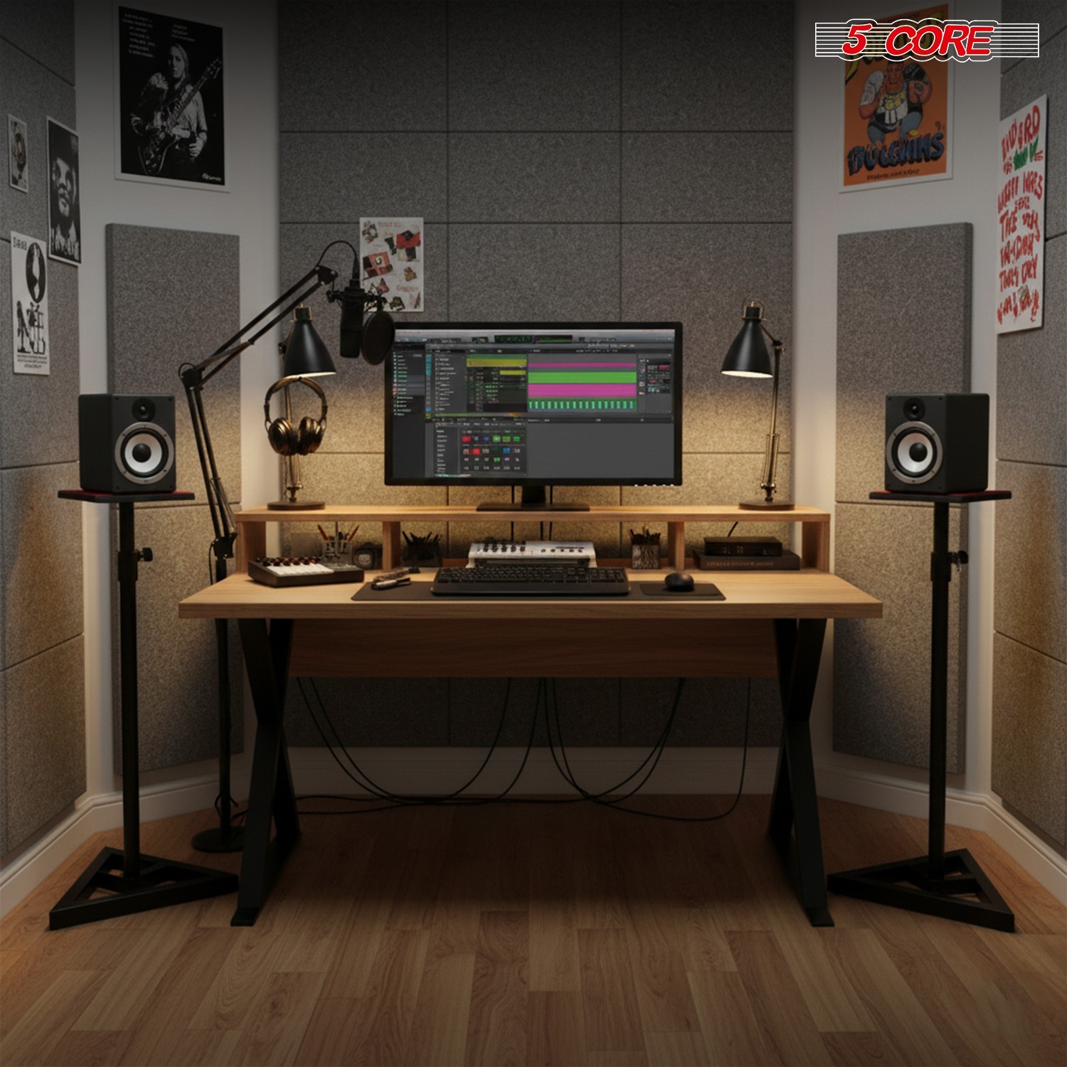 5 Core Speaker Stand Pair Heavy Duty Height Adjustable Height 59.5" 100Lb