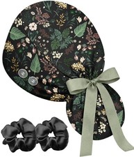 100 Cotton Scrub Cap with Buttons Sweatband-Elegant Ponytail Nurse Surgical Cap