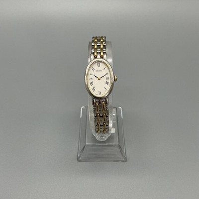 Vintage Seiko Womens Watch 17mm White Dial Two Tone V400-1029 New
