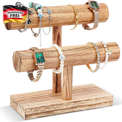 Holz Schmuckhalter 2 Ebenen T-Form zur Aufbewahrung von Armbändern Uhren