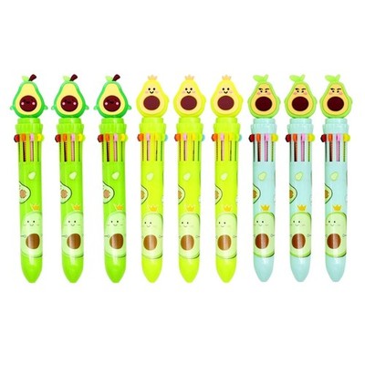 Set of 9Pcs Avocado Ballpoint Pen 8 Color Colored Ballpoint Pen 0.5mm Refillable