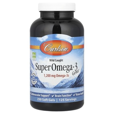 Omega 3 Supplement 1200 mg Wild Caught 250 Count Carlson Super Gems soft