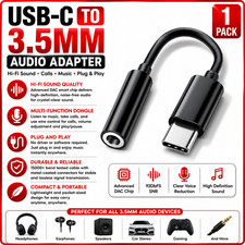 1 USB-C Type C Adapter Port to 3.5MM Aux Audio Jack Earphone Headphone Cable USB