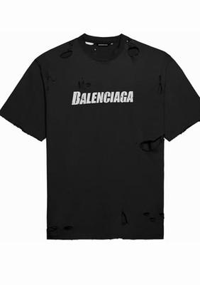 Balenciaga Caps Destroyed Flatgrounds Black Shirt. Oversized Small